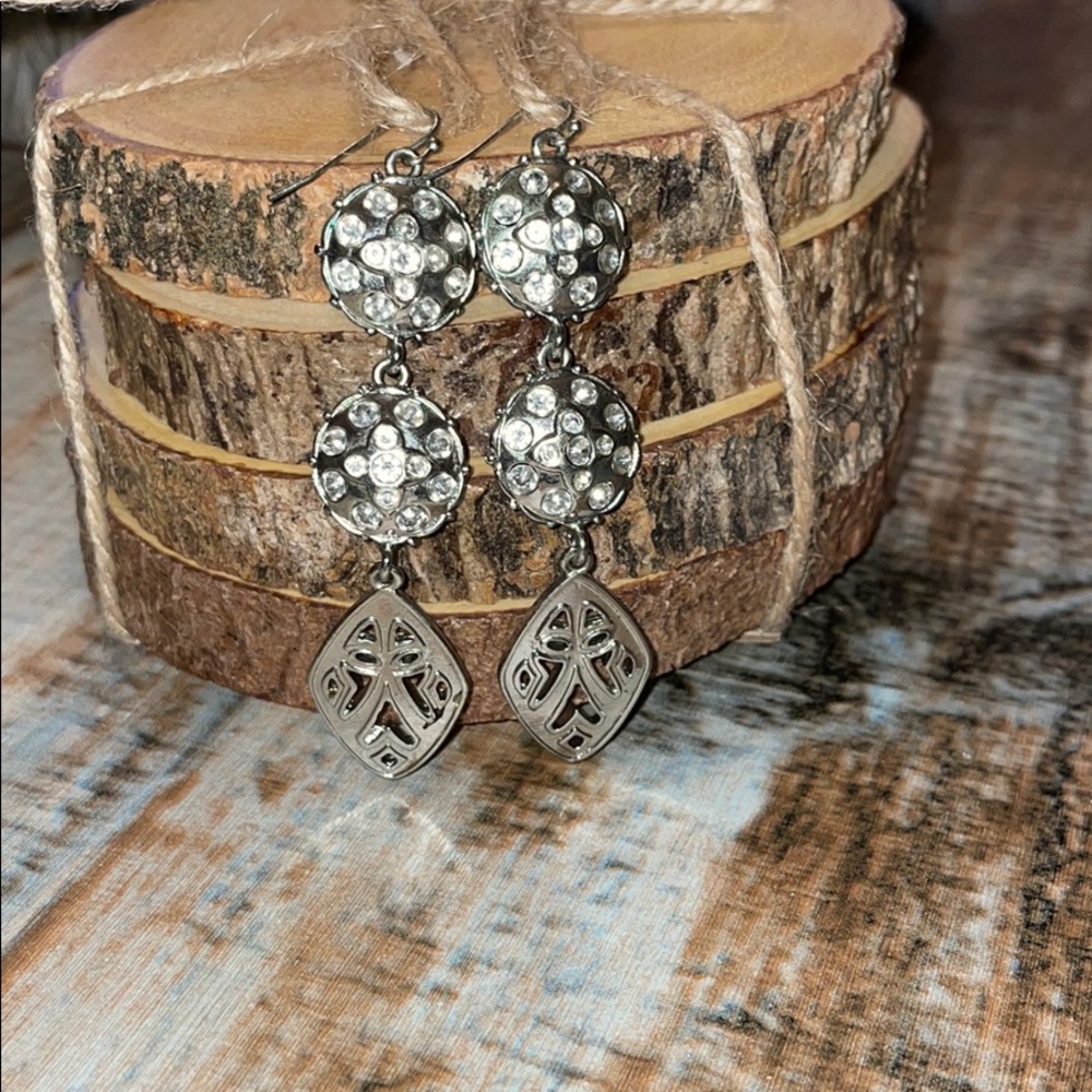Silver plated drop earrings with stones
